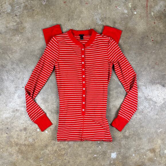 J.Crew Women’s XS Red Cream Stripe Comfy Pajamas Union Suit Onesie One Piece - Picture 4 of 8